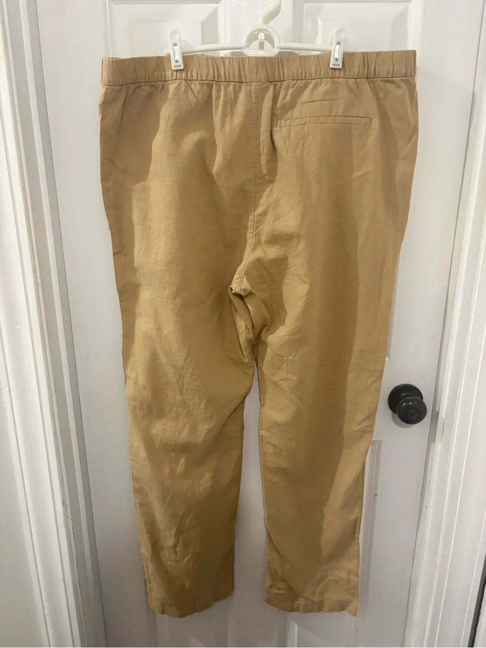 NWT H&M Linen Blend Pull On Pants XL Tan Drawstring Casual Coastal